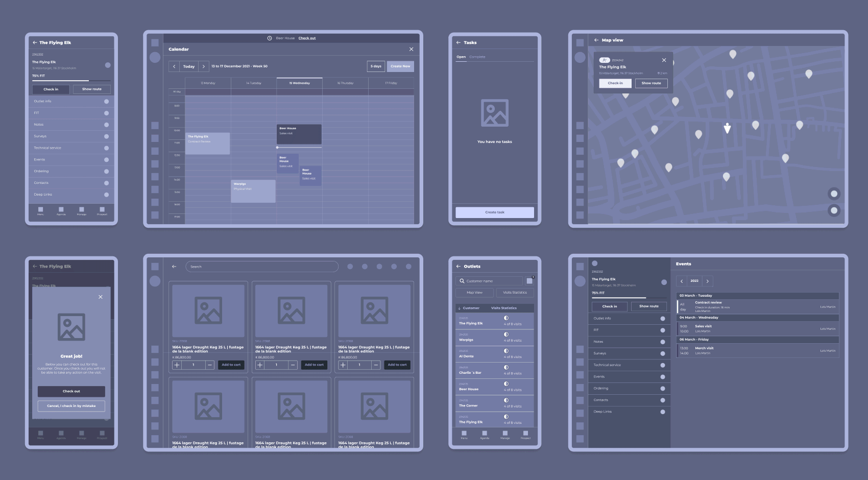 Animated walkthrough of the Cadi interface across agenda, ordering, and map
