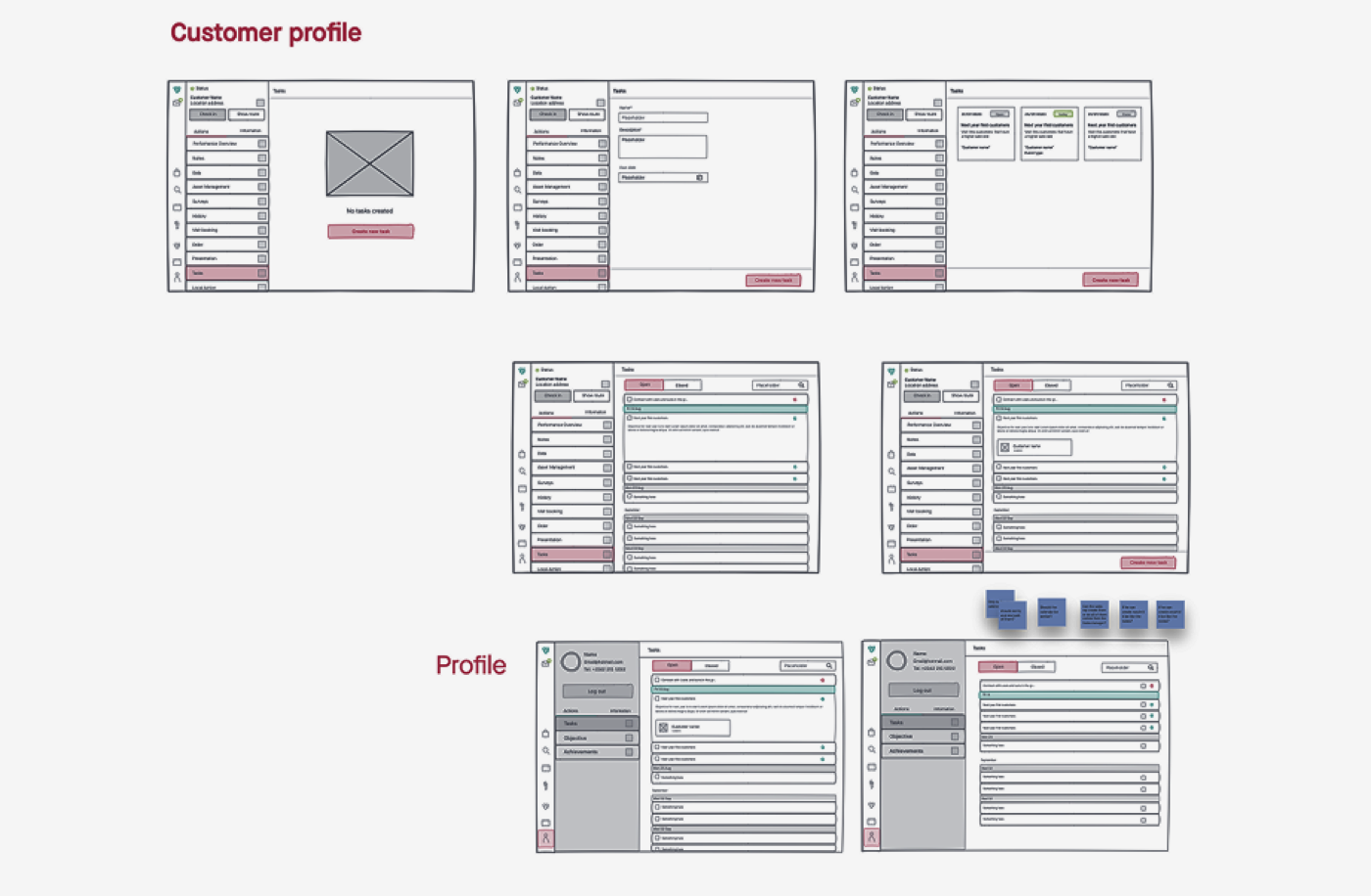 Low-fidelity wireframes for Cadi