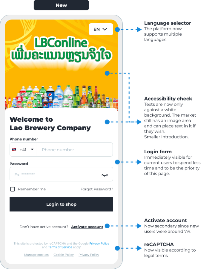Redesigned login screen with clearer hierarchy and accessibility