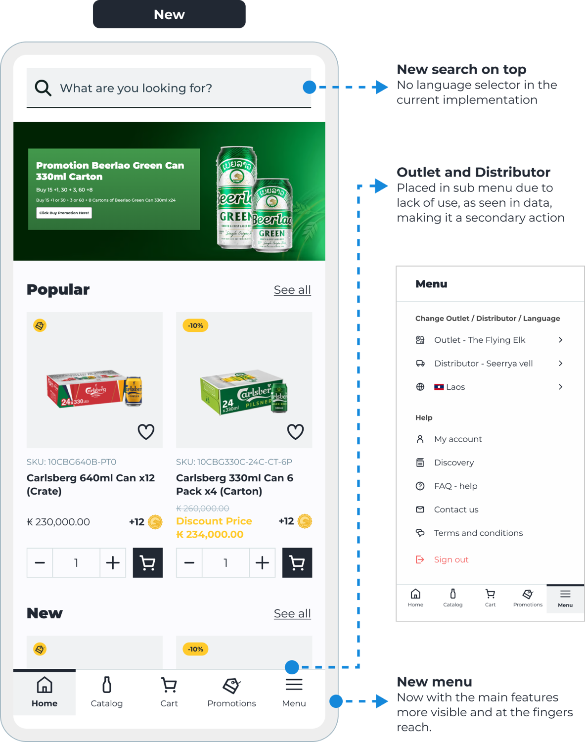Redesigned mobile menu and search surfacing top tasks